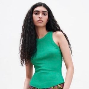 ZARA GREEN RIBBED KNIT TOP